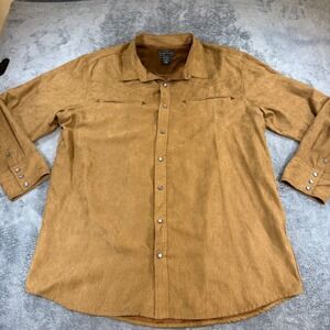 High Noon Mens XL MicroSuede Western Snap Shirt Tobacco Brown Long Sleeve